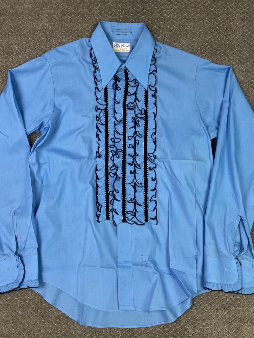 Vintage Palm Beach Ruffled Tuxedo Shirt Large 37-38 Blue Ruffles Formal 70s